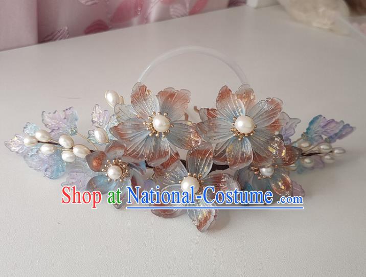 Chinese Ancient Noble Princess Hair Comb Hanfu Hair Accessories Traditional Ming Dynasty Peach Blossom Hair Crown