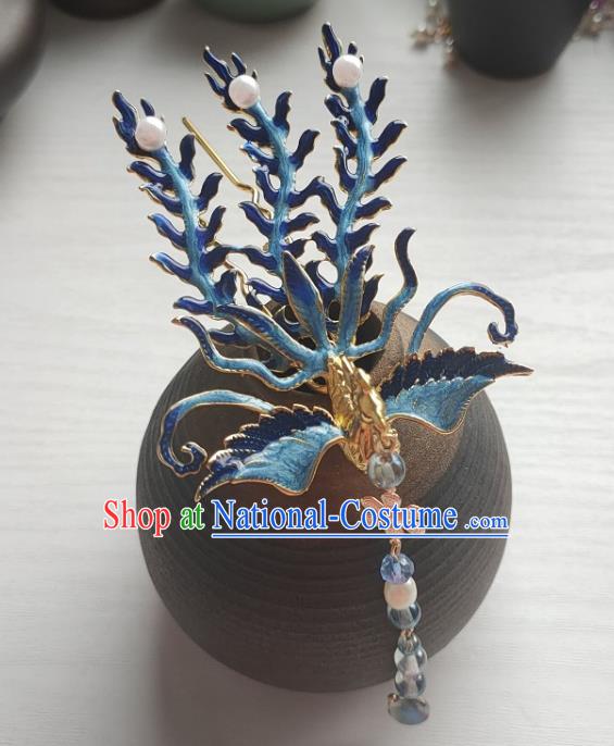 Chinese Ancient Queen Hairpin Hanfu Hair Accessories Traditional Ming Dynasty Enamel Phoenix Hair Crown