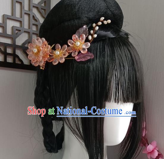 Chinese Ancient Imperial Concubine Hairpin Hanfu Hair Accessories Traditional Tang Dynasty Pink Chrysanthemum Hair Stick