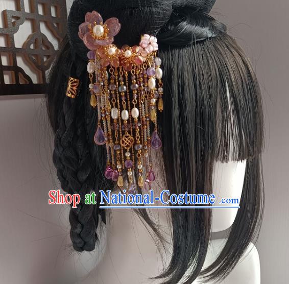 Chinese Ancient Court Lady Amethyst Tassel Hairpin Hanfu Hair Accessories Traditional Ming Dynasty Hair Clip