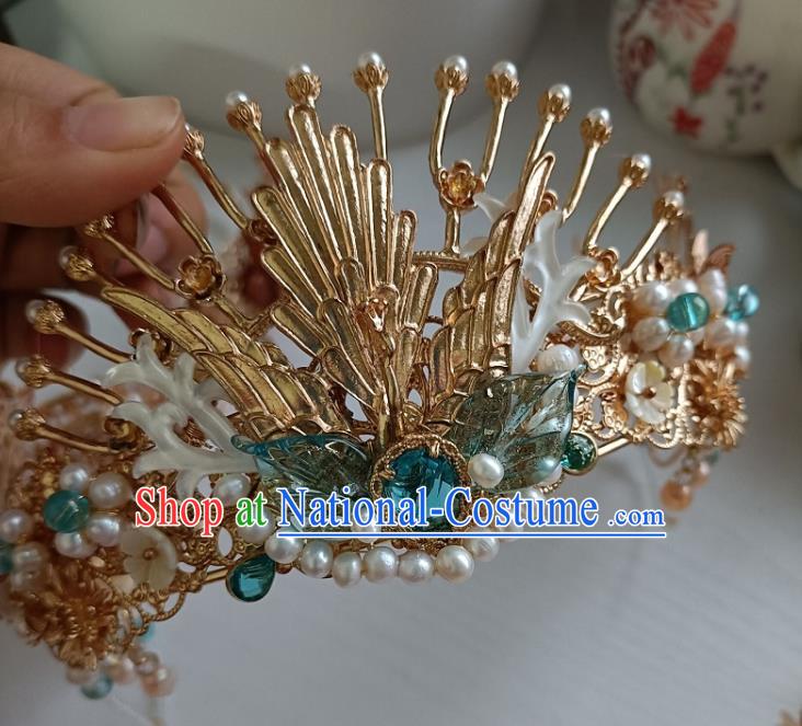 Chinese Ancient Bride Hair Crown Hanfu Hair Accessories Traditional Ming Dynasty Phoenix Coronet