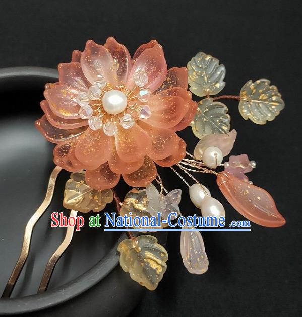 Chinese Ancient Court Woman Orange Epiphyllum Hairpin Hanfu Hair Accessories Traditional Ming Dynasty Princess Hair Stick