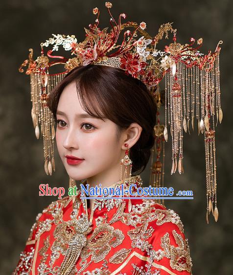 Chinese Bride Luxury Phoenix Coronet Traditional Wedding Hair Accessories Classical Xiuhe Suit Tassel Hair Crown