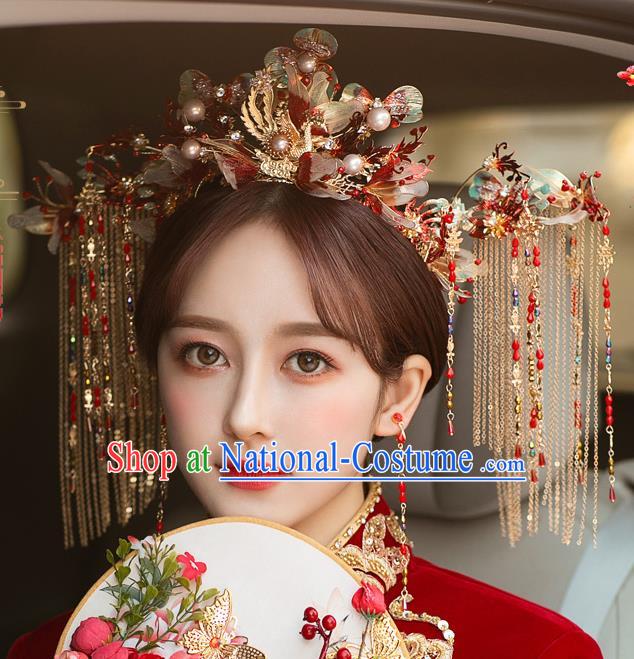 Chinese Traditional Wedding Hair Accessories Classical Xiuhe Suit Tassel Hair Crown Bride Phoenix Coronet