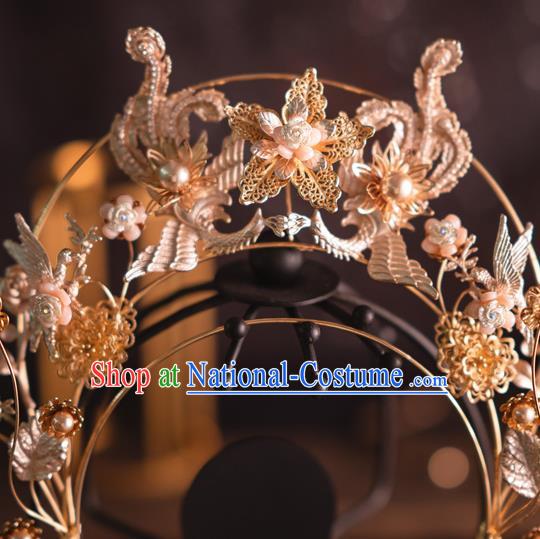 Chinese Bride Tassel Phoenix Coronet Traditional Wedding Hair Accessories Classical Xiuhe Suit Golden Hair Crown