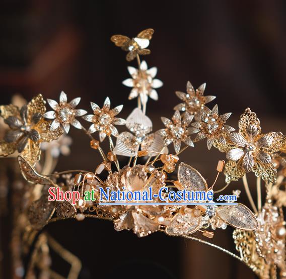 Chinese Bride Tassel Phoenix Coronet Traditional Wedding Hair Accessories Classical Xiuhe Suit Golden Flowers Hair Crown