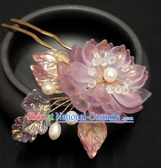 Chinese Ancient Young Lady Hairpin Hanfu Hair Accessories Traditional Ming Dynasty Lilac Epiphyllum Hair Stick