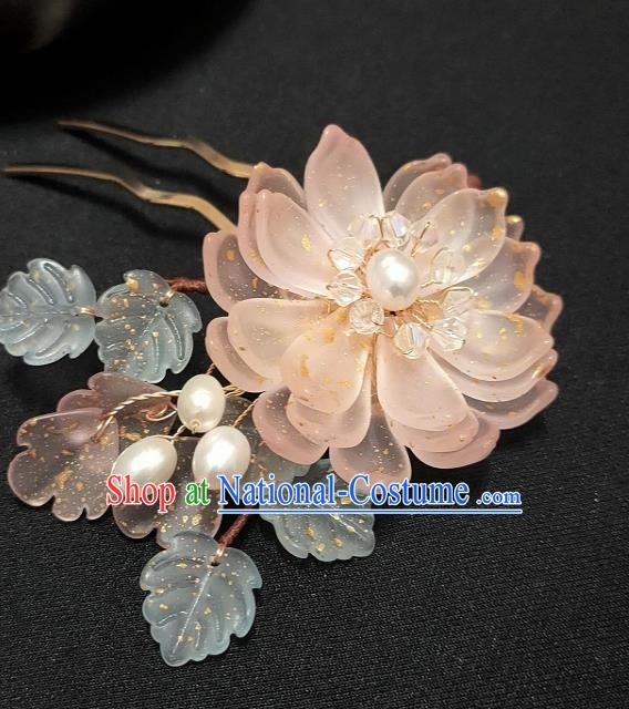 Chinese Ancient Princess Pink Epiphyllum Hairpin Hanfu Hair Accessories Traditional Ming Dynasty Hair Stick