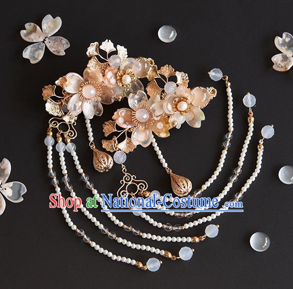 Chinese Traditional Hanfu Sakura Hairpin Hair Accessories Handmade Ancient Princess Tassel Hair Claw