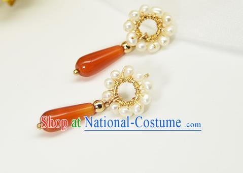 China Handmade Classical Pearls Earrings Jewelry Traditional Cheongsam Agate Ear Accessories