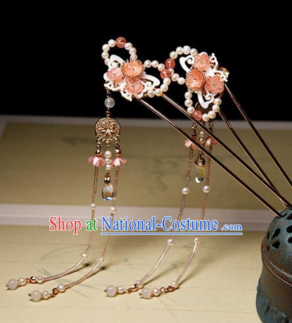 Chinese Ancient Palace Lady Tassel Hairpin Traditional Ming Dynasty Princess Shell Butterfly Hair Stick