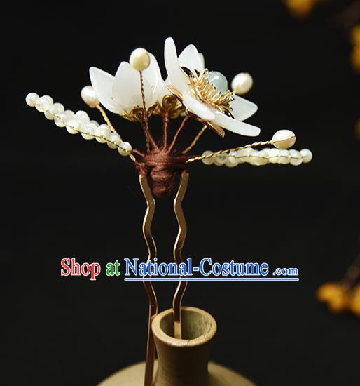 Chinese Ancient Young Lady Hairpin Traditional Ming Dynasty Princess White Flowers Hair Stick