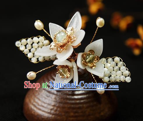 Chinese Ancient Young Lady Hairpin Traditional Ming Dynasty Princess White Flowers Hair Stick