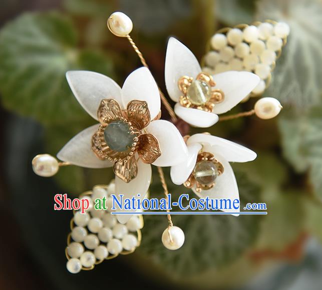 Chinese Ancient Young Lady Hairpin Traditional Ming Dynasty Princess White Flowers Hair Stick