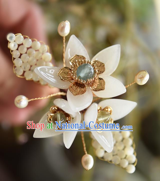 Chinese Ancient Young Lady Hairpin Traditional Ming Dynasty Princess White Flowers Hair Stick