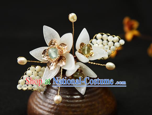 Chinese Ancient Young Lady Hairpin Traditional Ming Dynasty Princess White Flowers Hair Stick