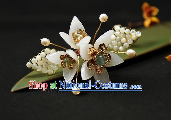 Chinese Ancient Young Lady Hairpin Traditional Ming Dynasty Princess White Flowers Hair Stick