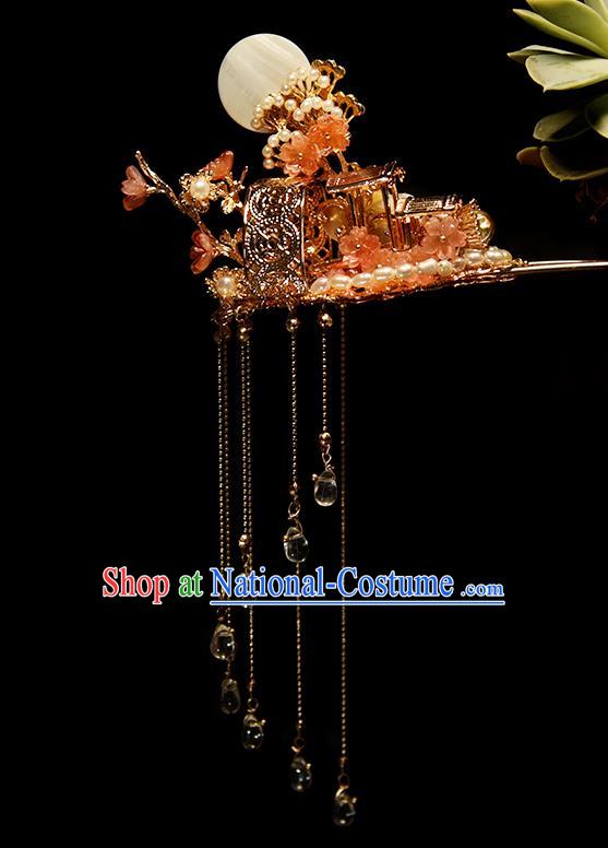 Chinese Traditional Wedding Shell Hair Stick Ancient Ming Dynasty Princess Tassel Hairpin