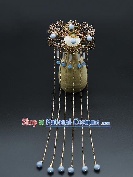 Chinese Traditional Ming Dynasty Court Hair Stick Ancient Princess Jade Butterfly Tassel Hairpin