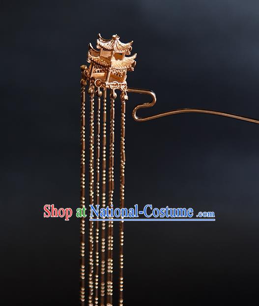 Chinese Traditional Ming Dynasty Empress Golden Palace Hair Stick Ancient Queen Long Tassel Hairpin