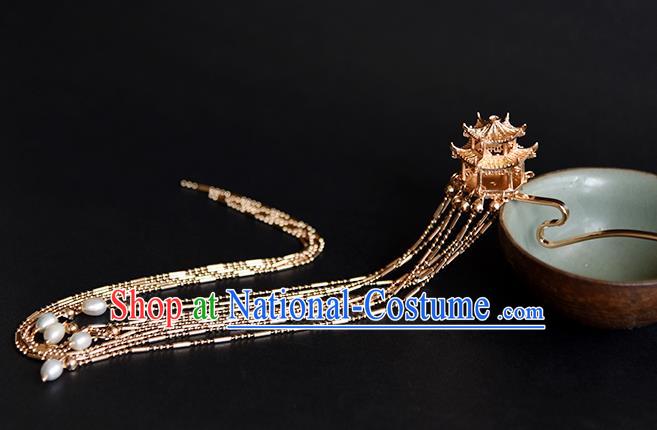 Chinese Traditional Ming Dynasty Empress Golden Palace Hair Stick Ancient Queen Long Tassel Hairpin