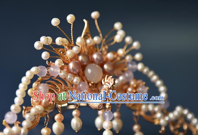 Chinese Traditional Tang Dynasty Empress Hair Accessories Ancient Queen Phoenix Hair Crown and Tassel Hairpins