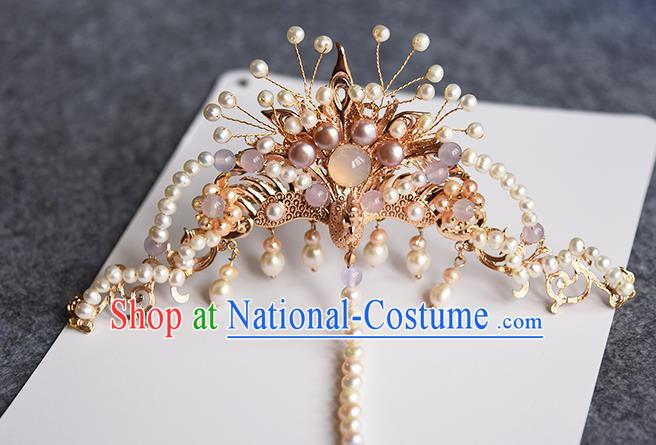 Chinese Traditional Tang Dynasty Empress Hair Accessories Ancient Queen Phoenix Hair Crown and Tassel Hairpins