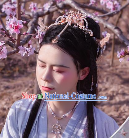 Chinese Traditional Tang Dynasty Empress Hair Accessories Ancient Queen Phoenix Hair Crown and Tassel Hairpins