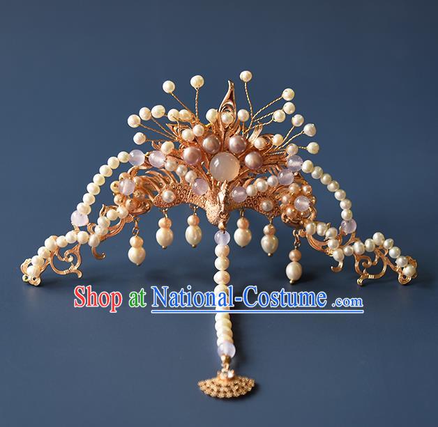 Chinese Traditional Tang Dynasty Empress Hair Accessories Ancient Queen Phoenix Hair Crown and Tassel Hairpins