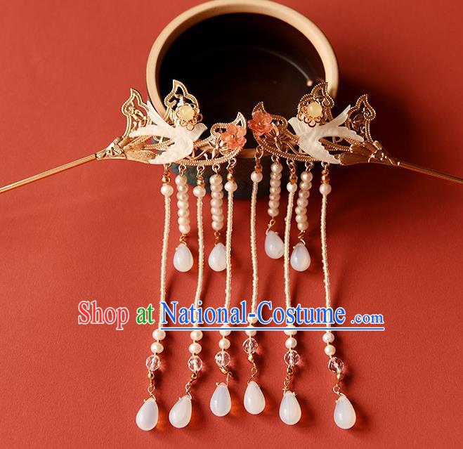 Chinese Traditional Ming Dynasty Palace Lady Shell Swallow Hair Stick Ancient Princess Pearls Tassel Hairpin