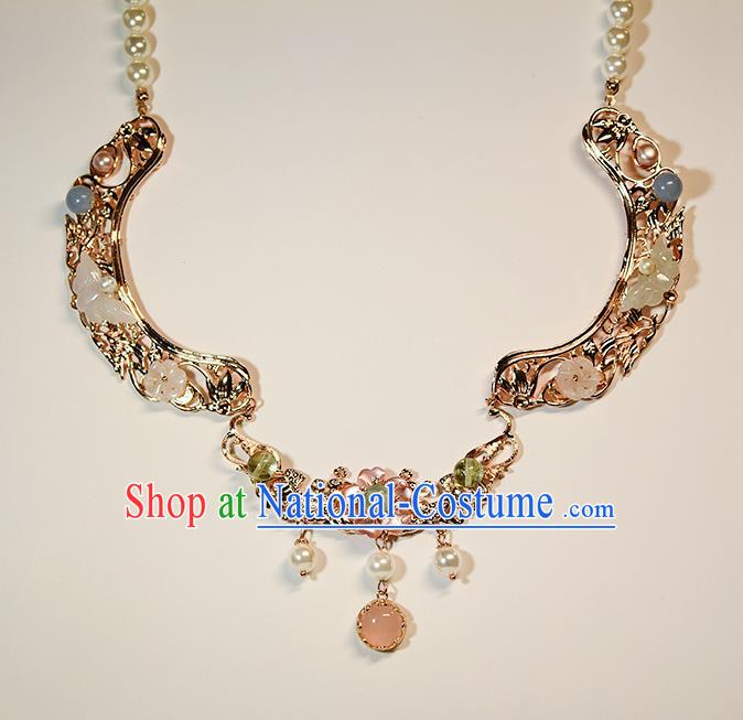 China Classical Gems Necklace Traditional Ming Dynasty Princess Golden Phoenix Necklet Accessories