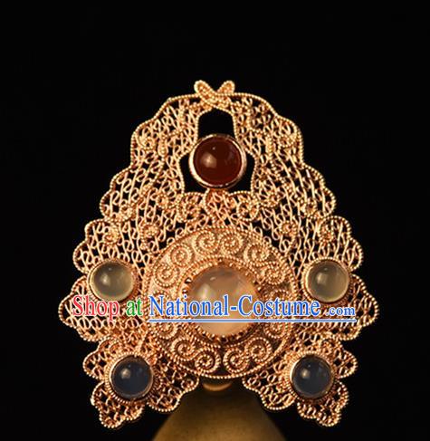 Chinese Ancient Court Lady Golden Hairpin Traditional Ming Dynasty Empress Gems Hair Crown