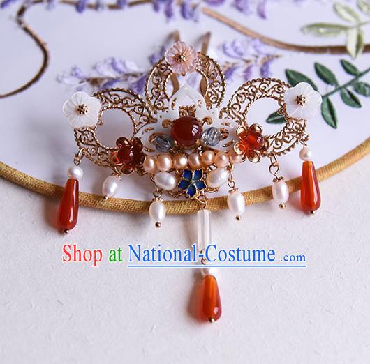 Chinese Traditional Wedding Pearls Hair Stick Ancient Court Princess Shell Lotus Hairpin