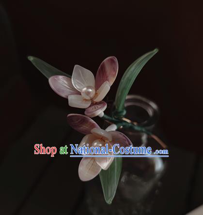 Chinese Traditional Song Dynasty Hair Stick Ancient Princess Shell Orchids Hairpin