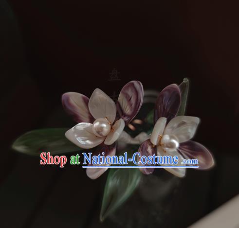 Chinese Traditional Song Dynasty Hair Stick Ancient Princess Shell Orchids Hairpin