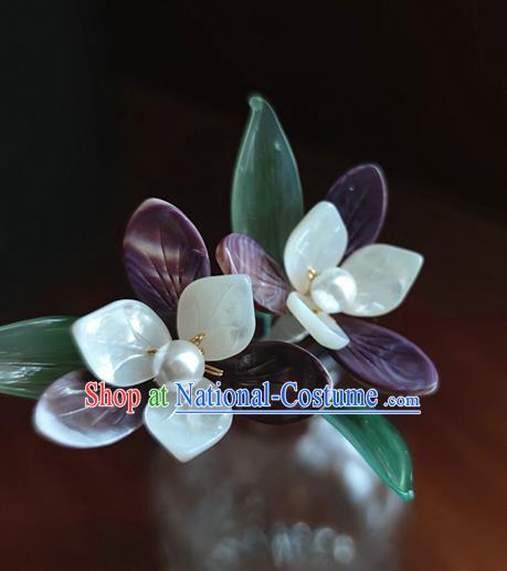 Chinese Traditional Song Dynasty Hair Stick Ancient Princess Shell Orchids Hairpin