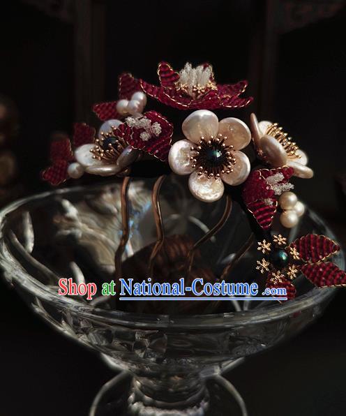 Chinese Traditional Ming Dynasty Hair Comb Ancient Palace Princess Shell Plum Blossom Hairpin