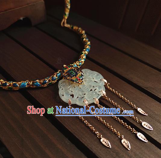 China Classical Cloisonne Necklace Traditional Ming Dynasty Empress Jade Necklet Accessories