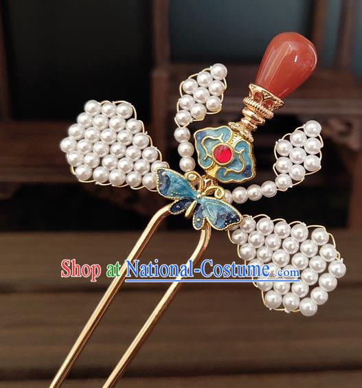 Chinese Traditional Ming Dynasty Empress Cloisonne Butterfly Hair Stick Ancient Queen Agate Hairpin