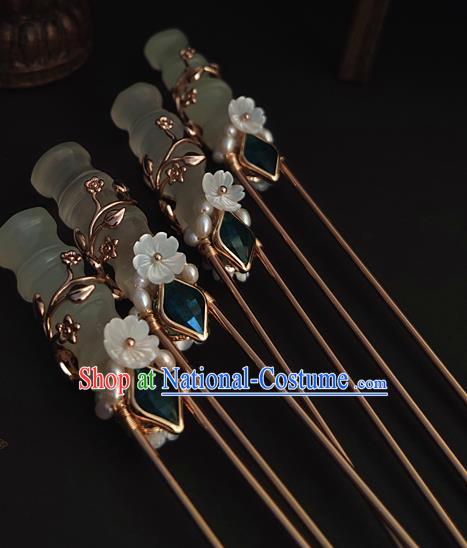 Chinese Traditional Song Dynasty Court Hair Stick Ancient Palace Princess Jade Bamboo Hairpin