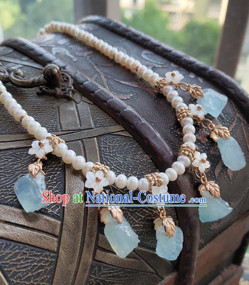 China Classical Ancient Princess Necklace Traditional Song Dynasty Aquamarine Necklet Accessories