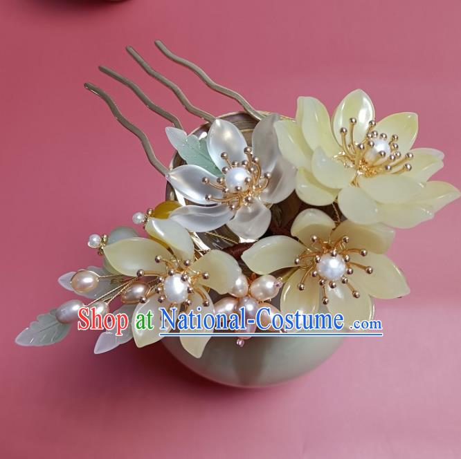 Chinese Ancient Court Lady Yellow Flowers Hairpin Hanfu Hair Accessories Traditional Ming Dynasty Princess Hair Comb