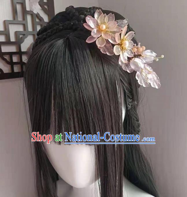 Chinese Ancient Noble Lady Hairpin Traditional Song Dynasty Hanfu Pink Flowers Hair Comb