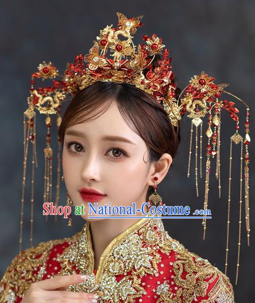 Chinese Classical Deluxe Phoenix Coronet Traditional Wedding Headwear Xiuhe Suit Bride Butterfly Hair Crown