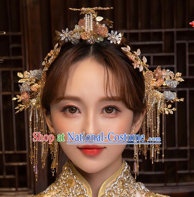 Chinese Classical Bride Hairpins Traditional Wedding Hair Accessories Xiuhe Suit Tassel Hair Comb