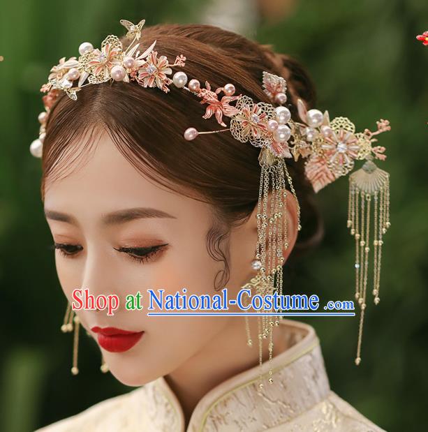 Chinese Classical Bride Tassel Hairpins Traditional Wedding Hair Accessories Xiuhe Suit Goldfish Hair Clasp