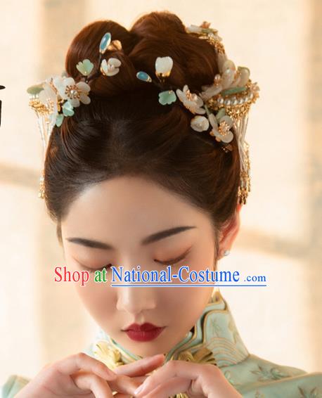 Chinese Classical Bride Pearls Tassel Hairpins Traditional Wedding Hair Accessories Xiuhe Suit Hair Sticks