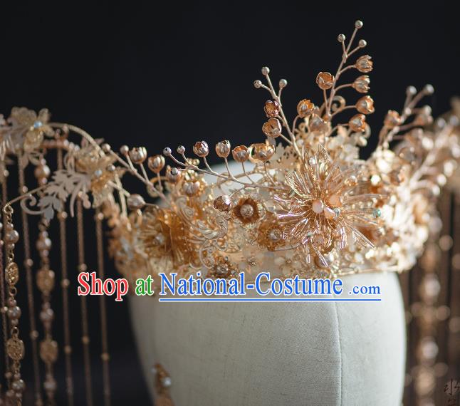 Chinese Classical Bride Luxury Tassel Phoenix Coronet Traditional Wedding Hair Accessories Xiuhe Suit Golden Hair Crown