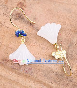 China Handmade Cheongsam Jade Ginkgo Leaf Earrings Traditional Blueing Lotus Ear Accessories