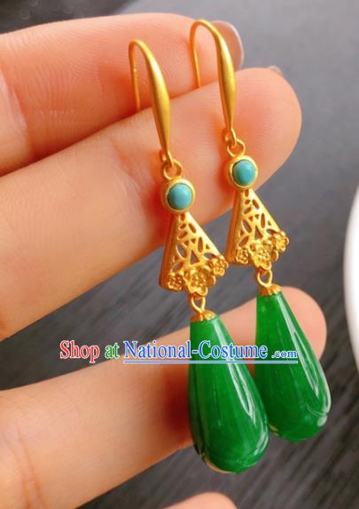 China Handmade Jade Mangnolia Earrings Traditional Cheongsam Jadeite Ear Accessories